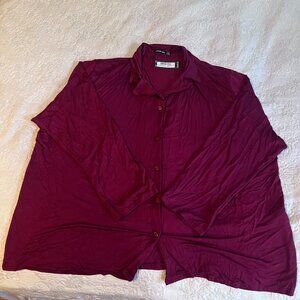 Boohoo Plus Jersey Long Sleeve Button Down PJ Shirt